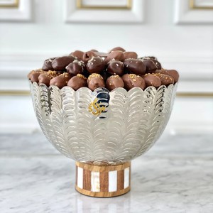 Bol à chocolat en aluminium gravé à la main en argent Ware avec bois et base de vadrouille Bol à chocolat moderne au design japonais en Inde - Product Image 1