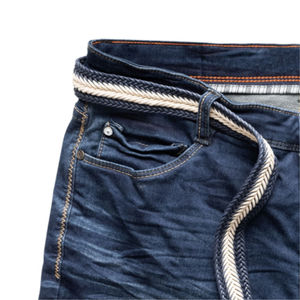 Pantalones cortos casuales rectos de mezclilla azul de algodón 100% hechos a medida para hombres profesionales-Transferencia de calor de cintura media ecológica - Product Image 3
