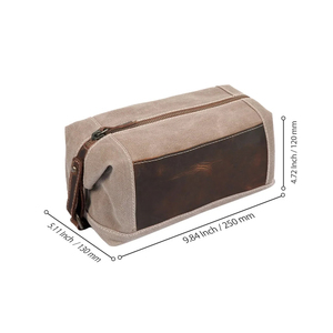 Canvas <b>Makeup</b> Bag With Red Panel Zipper Closure Medium Size Multi Function Cosmetic <b>Case</b> For Travel And Daily Use - Product Image 3