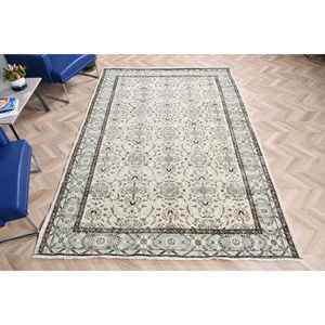 Alfombra vintage de 6.2x9.1 pies, alfombra turca grande, alfombra blanca con lunares - Product Image 4