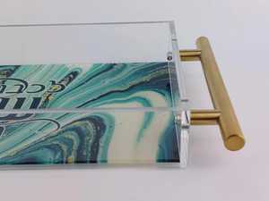 Plateau de service Judaica en acrylique élégant avec poignées Plateau de présentation moderne en lucite pour articles rituels juifs - Product Image 2