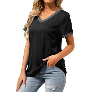 Camiseta de Verano para Mujer, Cuello en V, Manga Corta, 100% Algodón, Transpirable, Ecológica, Holgada, Informal, Tejida, de Alta Calidad, Servicio OEM - Product Image 5