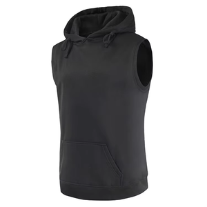 Sweat à capuche sans manches débardeurs musculation personnalisé propre Logo hommes Muscle coupe fermeture éclair haute qualité sans manches Gym Hoodies - Product Image 4