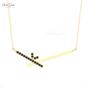 Vente flash 2025 Collier délicat en diamant noir rond naturel de 1,5 mm avec collier en or fin 14 carats Collier chrétien Vente en gros - Product Image 1