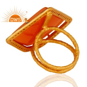 925 plata esterlina chapada en oro plata esterlina melocotón natural piedra lunar y piedras preciosas Cz anillo de banda dividida fabricante de joyas - Product Image 3