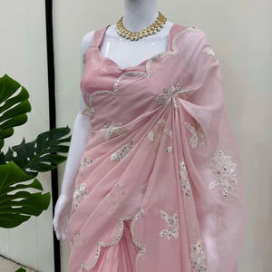 Heavy Zimmy Chu tela bordada trabajo Saris blusa única India paquistaní verano fiesta desgaste para celebraciones temporada de invierno - Product Image 1