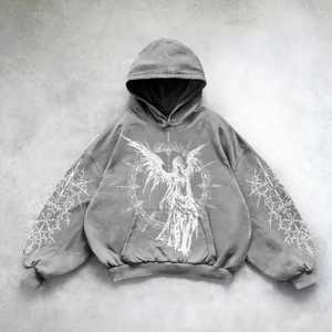 OEM personalizado 100% de alta calidad de gran tamaño gótico Ángel gráfico Sudadera con capucha de algodón polar 360 GSM - Product Image 5