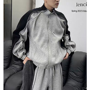 Ensemble de survêtement d'hiver pour homme en coton 100% vintage de haute qualité, tissé, à jambes larges, uni, lourd, deux pièces, sweat-shirts à séchage rapide - Product Image 4