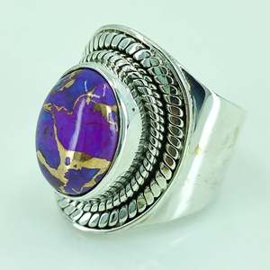 Bague artisanale bohème en argent sterling 925 avec incrustation de turquoise cuivrée violette, plaqué or 18 carats, cadeau idéal pour elle, pierre de naissance de décembre, forme ovale - Product Image 3