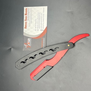 Rasoir de coiffeur professionnel de haute qualité lame unique remplaçable Logo personnalisé rasoir de rasage droit en acier inoxydable noir rouge - Product Image 5