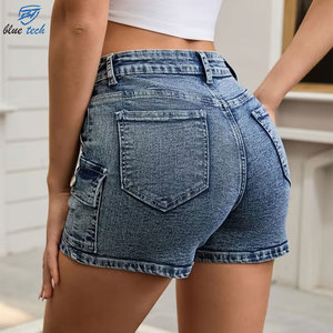 Shorts en jean pour femmes personnalisés, respirants, lavés, légers, à séchage rapide, taille haute, bleu jean, vente en gros, service OEM - Product Image 3