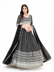 Lehenga semicompuesta de Georgette y blusa sin coser con dupatta para bodas, recepciones, fiestas y ceremonias - Product Image 1