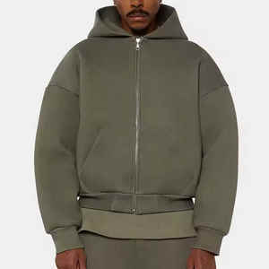 Sweat à capuche zippé en coton Lgo personnalisé Fabricant Hommes 100% coton meilleure qualité Boxy Sweat à capuche zippé imprimé bouffant Sweats à capuche zippés vierges - Product Image 4