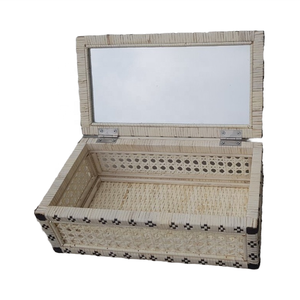 Cajas de exhibición de ratán y caña cooperativa creativa con tapa de vidrio, Juego de 2 cajas de ratán rectangulares para decoración de jardín y hotel - Product Image 2