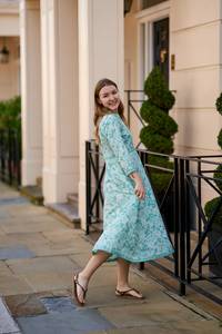 Vestido de Algodón con Estampado a Mano Azul, Vestido Étnico Bohemio para Vacaciones - Product Image 5