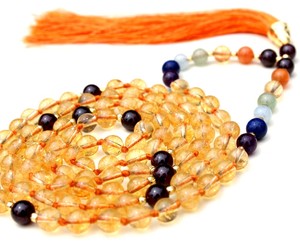 Fait à la main 7 Chakra 108 perles Mala nouées sous tension Citrine Quartz Yoga bijoux de l'artiste indien pour fête ou cadeau - Product Image 3