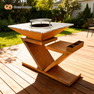 Grand barbecue moderne en acier Corten à bois, foyer extérieur combiné, appareil de cuisson robuste pour bois de chauffage, automatique - Product Image 2