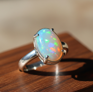 Anillo de Plata 925 Personalizado con Ópalo Etíope de Alta Calidad, Engaste de Cristal, Baño de Oro Rosa de Moda, Tercera Parte - Product Image 1