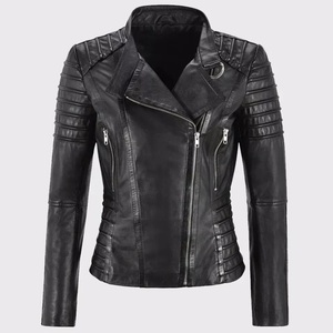 Women's <b>Winter</b> <b>Leather</b> <b>Jacket</b> with Stand Collar-Eco-Friendly 100% Polyester Shell Customized Logo - Product Image 4