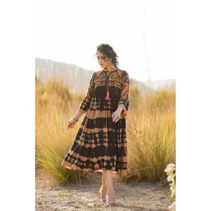 Nouvelle Collection Lin 3/4 Manches Midi Longueur Boho Broderie Maxi Robe Décontractée Tie Dye Mode Africaine - Product Image 1