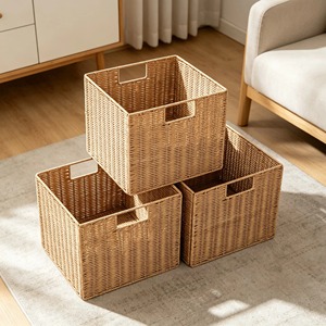 Organizador de Mimbre Plástico Tejido a Mano, Cestas de Almacenamiento Hechas a Mano, Ratán Natural, Moderno, Multifuncional, Hecho en Vietnam - Product Image 6