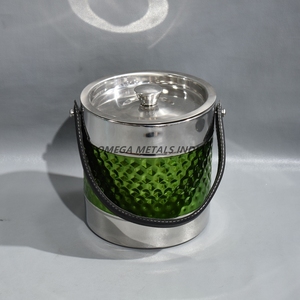 Seau à vin et à glace en acier inoxydable résistant à la rouille avec un design texturé vert élégant pour les fêtes intérieures et extérieures - Product Image 2