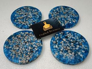 Latest Design Tea Coasters Set Natural Stone Embedded Epoxy Resin Mats & Pads Amber Mosaic Terrazzo Style Drinkware Coasters Set - Product Image 3