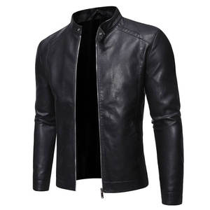 Men's Autumn Winter Casual Zipper Leather <b>Canvas</b> <b>Jacket</b> Regular Length V-neck Breathable High Quality - Product Image 1