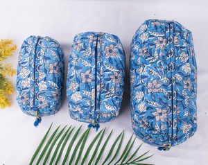 Lot de 3 trousses de toilette bleues matelassées, sac de maquillage de couleur imprimé bloc, sac à cosmétiques-livraison gratuite - Product Image 2