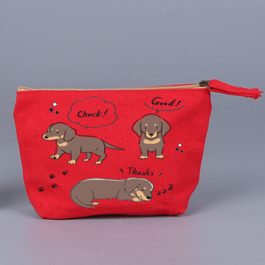 Sac à cosmétiques en toile rouge 20x15x6cm, fermeture à double fermeture éclair, motif de lettres simple, petite capacité - Product Image 4