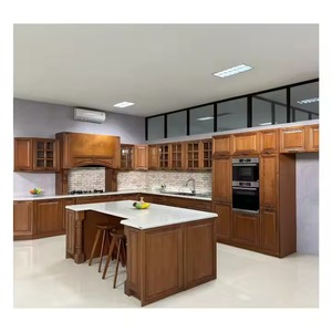 Enbl From Indonesia Modern Modular Solid Wood Cupboard Classic Style Lacquer Door Home Pantry Kitchen Cabinets High Quality
