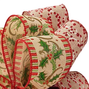 Christmas Prints & Patterned Natural <b>Wired</b> <b>Ribbons</b> Burlap Material for Gift Wrapping - Product Image 4