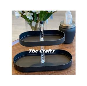 Serveur de bonbons de couleur noire de fer avec serveur de collations de gâteau de taille et de forme personnalisée à deux niveaux pour l'utilisation d'hôtel - Product Image 1