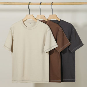 T-shirt vierge anti-rides et respirant unisexe à col rond de couleur unie en polyester/coton de haute qualité - Product Image 3