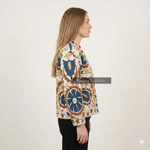Chaqueta Boho Floral para Mujer, Bordada con Diseño Suzani, de Terciopelo/Algodón, Transpirable y Ecológica, con Bordado Étnico Uzbeko Vintage, Corta - Product Image 2
