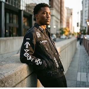 Veste en jean coupe ample pour homme, personnalisée, écologique, coupe-vent, avec broderie patchwork et finition vieillie, style streetwear, OEM ODM - Product Image 2