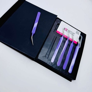 Pince à épiler pour cils GETUP BROSONS IMPEX de haute qualité, en acier inoxydable, nouvelle isolation, couleurs violettes, pointe lisse, poignée diamantée - Product Image 2