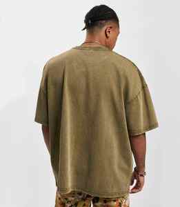 2025 venta al por mayor 100% algodón hombres verano transpirable Oversize camisetas Logotipo de impresión personalizada ácido lavado gota hombro camiseta para hombre - Product Image 2