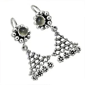 Boucles d'oreilles pendantes vintage en argent tibétain avec motif floral en pierre d'agate pour femmes - Product Image 1