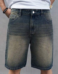 Pantalones cortos vaqueros lisos de alta calidad de verano al por mayor para hombre, pantalones cortos largos con bolsillos laterales dobles, ropa informal para correr al aire libre transpirable - Product Image 1