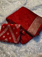 Sari en viscose chinon à motif tissé avec pièce de chemisier en soie Dola Banarasi – Élégant, de créateur, pour mariage, vente en gros