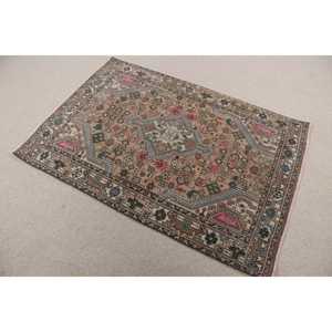 Turkish Rug 0.3x4.8 ft, <b>Brown</b> Pink Polka dot <b>Wool</b> Vintage Rug - Product Image 2