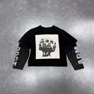 เสื้อสเวตเตอร์ผู้ชายเสื้อสเวตเชิ้ตบ็อกซี่แขนยาวสองชั้นผ้าระบายกรดออกแบบได้ตามต้องการ - Product Image 1