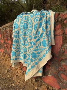 Boho Hand Embroidered Suzani Quilt – Decorative Cotton <b>Bed</b> <b>Cover</b> with Colorful Floral Patterns and Traditional Needlework - Product Image 4