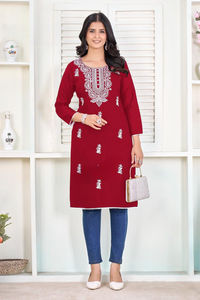 Premium Trendy Rayon <b>Kurti</b> with Embroidery Work for College and Office Girls Indian & Pakistani Clothing - Product Image 4