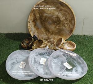 Polyrésine Vente en gros Qualité Creative Résine Table Ware Ensemble de pâtes aux fruits et bols à salade avec tourbillon Vert tourbillon Texture par rfcrafts - Product Image 6