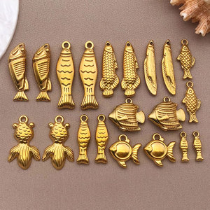 Pendentifs personnalisés en acier inoxydable 316L plaqué or 14k 18k, anti-ternissement, en forme de poisson, pour la fabrication de colliers, bracelets et bijoux - Product Image 1