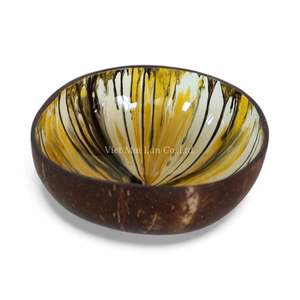 Bol en noix de coco laqué à la main avec incrustation de nacre, coquille de noix de coco naturelle, décoration écologique et durable - Product Image 2