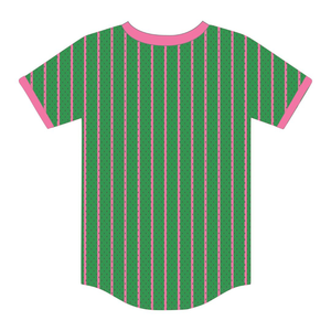 Camiseta de Béisbol a Rayas Verde para Mujer, Ropa de Hermandad Griega, Estilo Universitario Rosa y Verde, Ropa Griega Elegante - Product Image 2