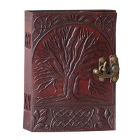 Journal de notes antique en cuir véritable gaufré grand arbre de vie fait à la main avec des pages blanches vierges en laiton antique C-Lock